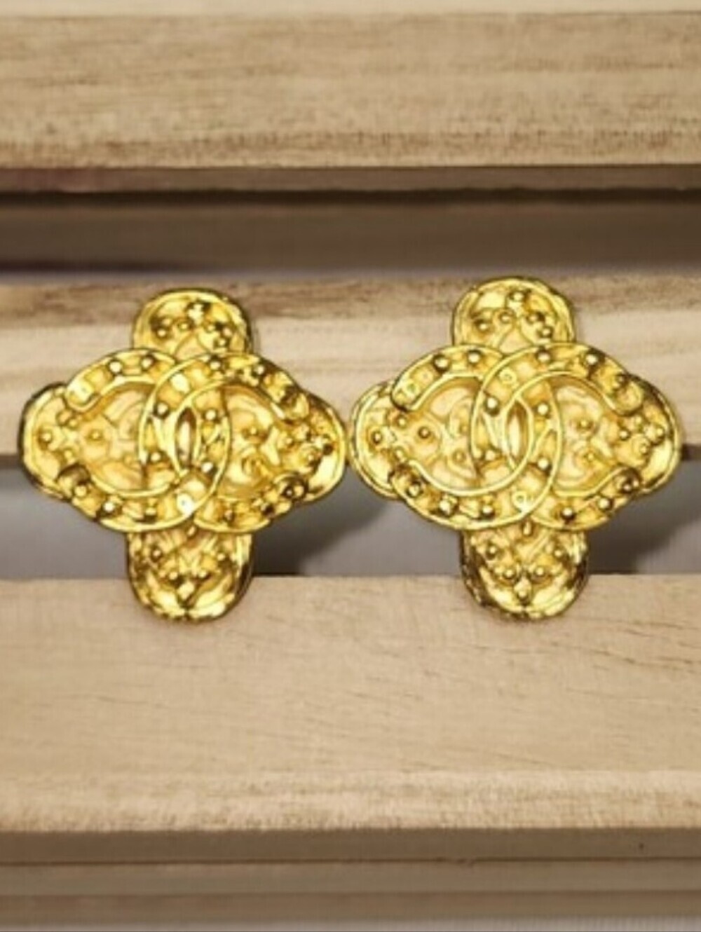 Authentic Vintage Chanel CC Gold Plated Clip On Earrings
